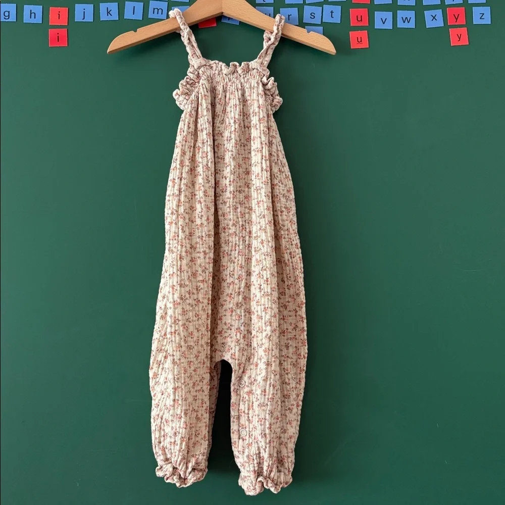 Buho Floral Ruffle Strap Organic Cotton Gauze Jumpsuit